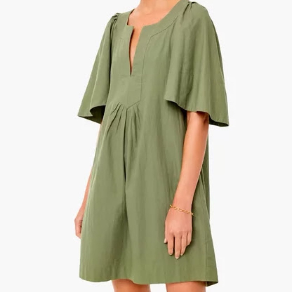 Tuckernuck Pomander Place Finley Flutter Sleeve V-Neck Green Swing Dress XS